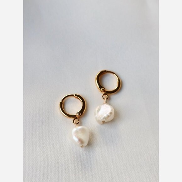 Freshwater Pearl Huggie Earrings – Gold Plated Hoops - Picture 3 of 7